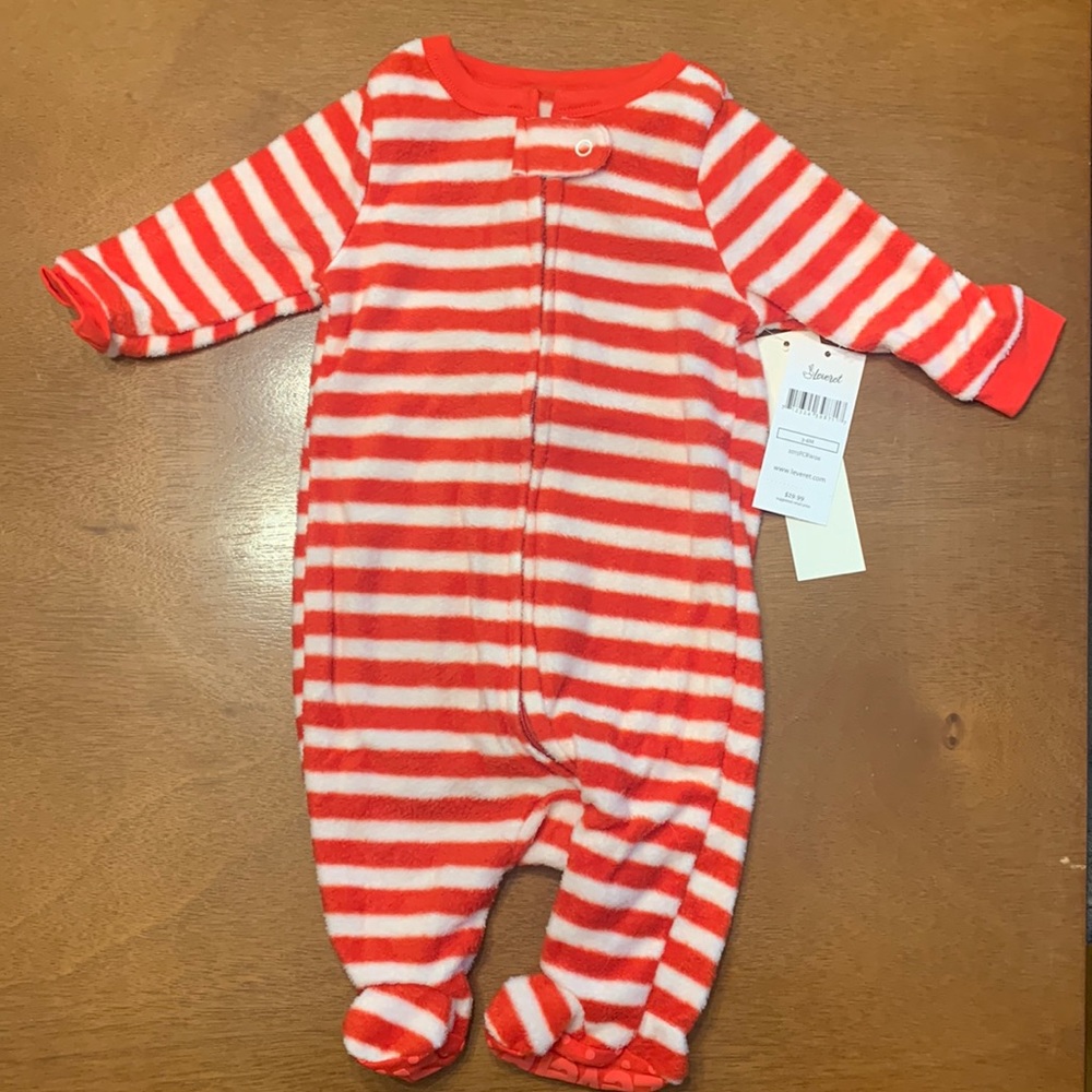 Leveret Fleece Red Striped Sleeper 3-6 Months NWT